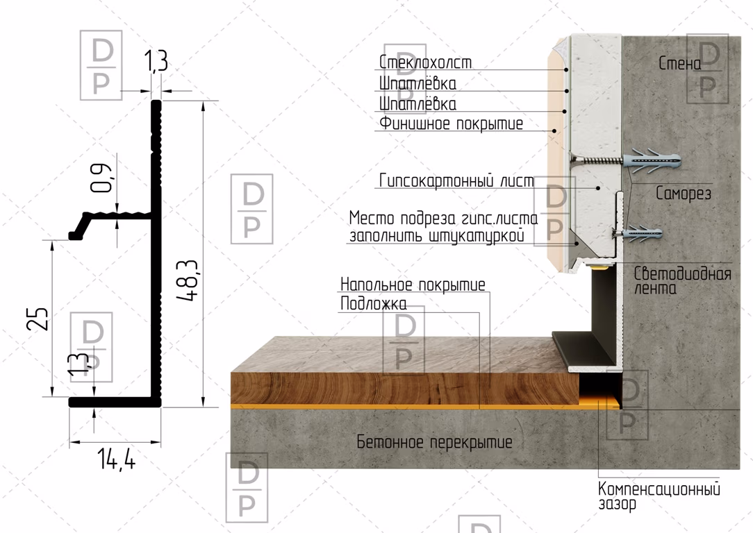 Плинтус с ножкой AP1029 алюминиевый - Алюминиевые профильные карнизы